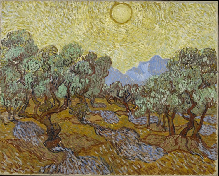 Olive Trees With Yellow Sky And Sun Gogh Oil Painting
